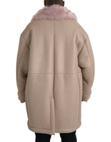 Dolce & Gabbana Beige Pink Lamb Leather Shearling Coat Jacket