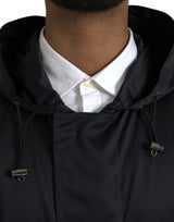 Dolce & Gabbana Black Polyester Hooded Long Windbreaker Jacket