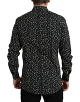 Dolce & Gabbana Black Floral Men Formal Dress GOLD Shirt