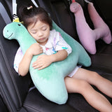 Dino Kids Car Sleeping Pillow H-Shape Travel Rearseat Head Support Pillow for Car Flights Train Cute Soft Seat Belt Rear Passenger Sleeping Neck Pillow for Kids and Adults