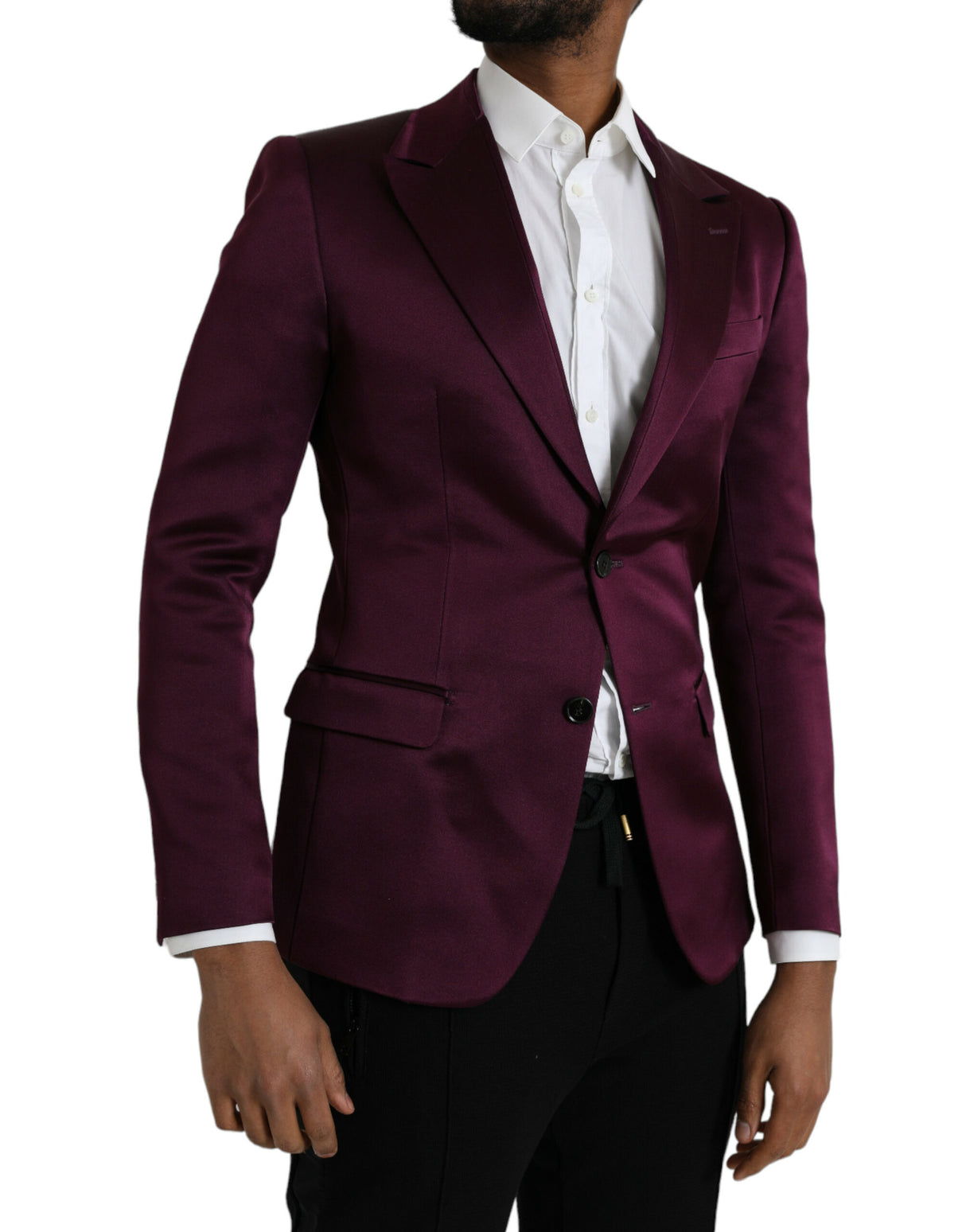 Dolce & Gabbana Maroon Silk Single Breasted Coat Blazer