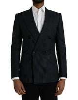 Dolce & Gabbana Black Stripe SICILIA Double Breasted Coat Blazer