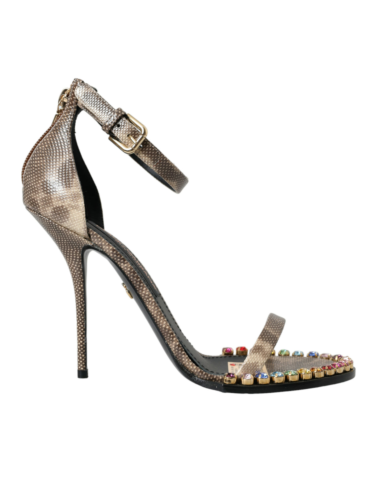 Dolce & Gabbana Brown Exotic Leather Crystal Sandals Shoes