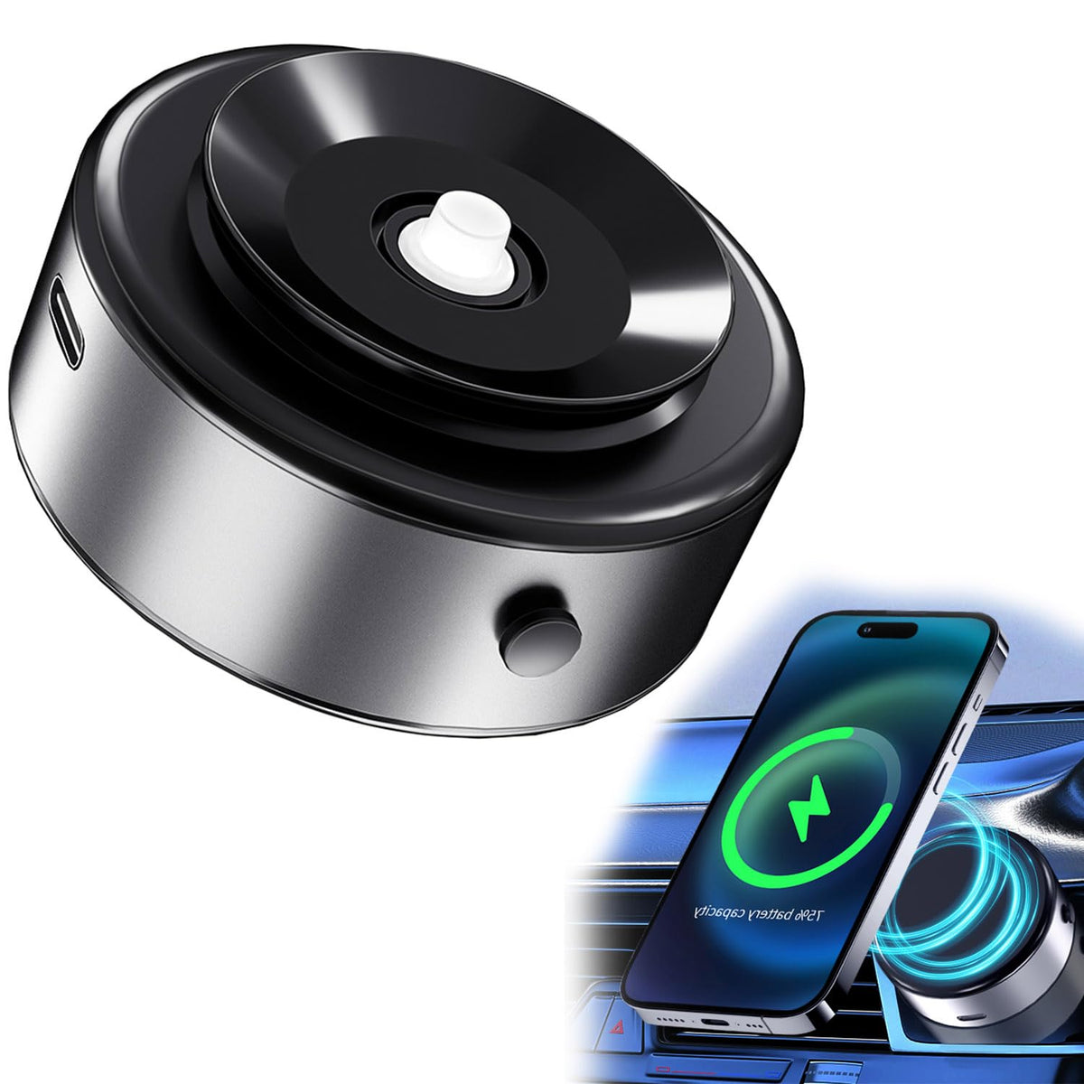 Suction Magnetic Phone Wireless Car Mount ChargerMagnet Suction Cup Vacuum Car Phone HolderStrong Vacuum Suctionfor Car Gym Mirror Shower Phone Holder Compatible (Silver)