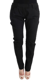 Ermanno Scervino Sleek Black Cotton Slim Fit Pants