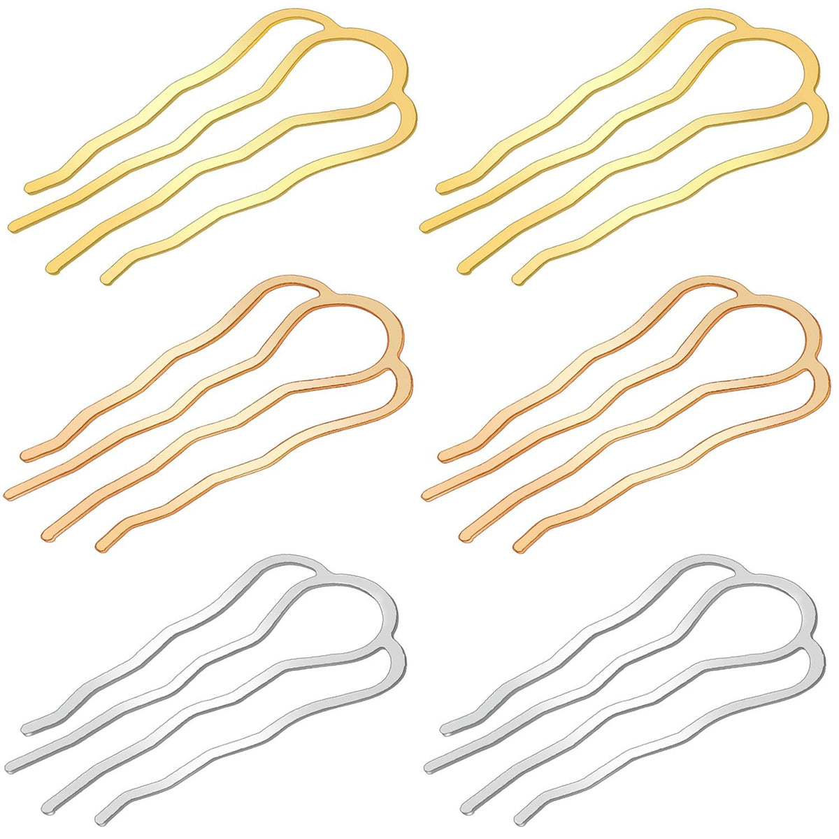 6 Pieces Metal Hair Fork Clips Side Combs and 4 Prong U-Shape Sticks for Buns Updos and Hairstyling - Womens Multicolor Hair Accessories