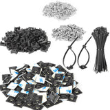 BethTie 700 Pcs Cable Management Kit - Black 8-Inch Cable Ties 3M Self-Adhesive Mounts Saddle Mounts Screws - Wire Organizer for Home Office Car Computer TV - Heavy Duty Easy Installation