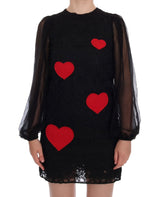 Dolce & Gabbana Elegant Black Lace Heart Applique Shift Dress