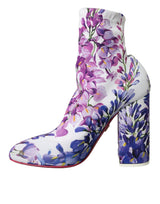 Dolce & Gabbana White Floral Jersey Stretch Boots Shoes