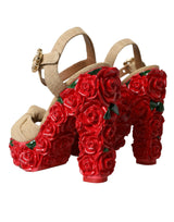 Dolce & Gabbana Red Roses Crystal Platform Sandals Shoes