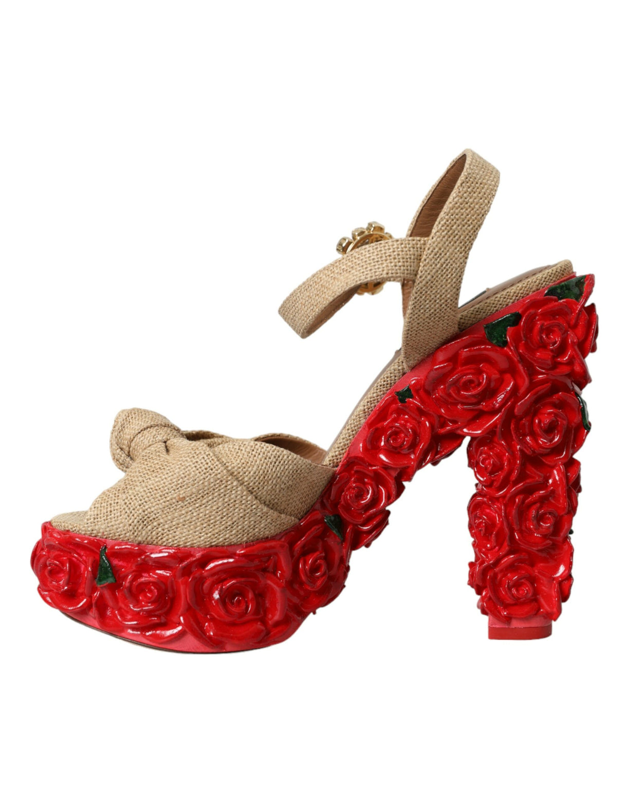 Dolce & Gabbana Red Roses Crystal Platform Sandals Shoes