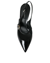 Dolce & Gabbana Black Leather Embellished Slingbacks Shoes