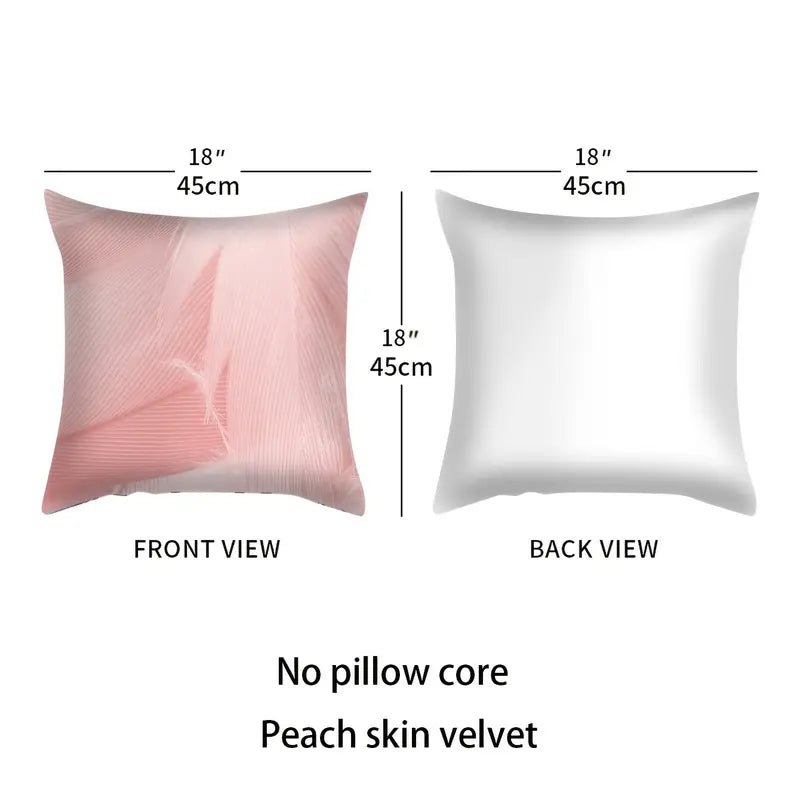 Pink Feather Design Pillowcase for Home Décor (18x18in)