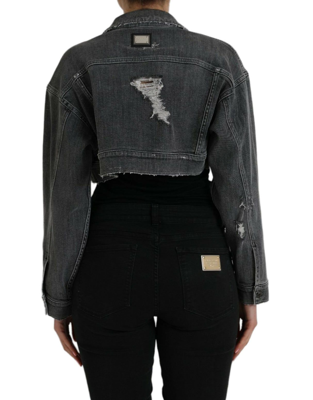 Dolce & Gabbana Dark Gray Cotton Stretch Cropped Denim Jacket