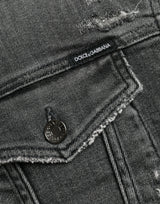 Dolce & Gabbana Dark Gray Cotton Stretch Cropped Denim Jacket