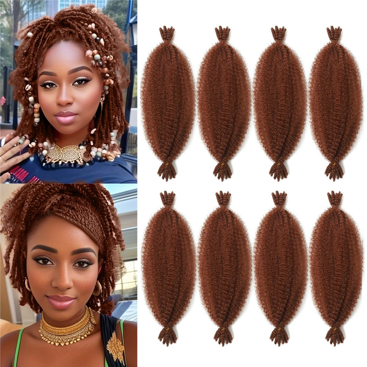 8Inch Springy Afro Twist Hair 8 Packs Marley Twist Braiding Hair Wrapping Hair for Soft Locs for Black Women (350# 8Inch)