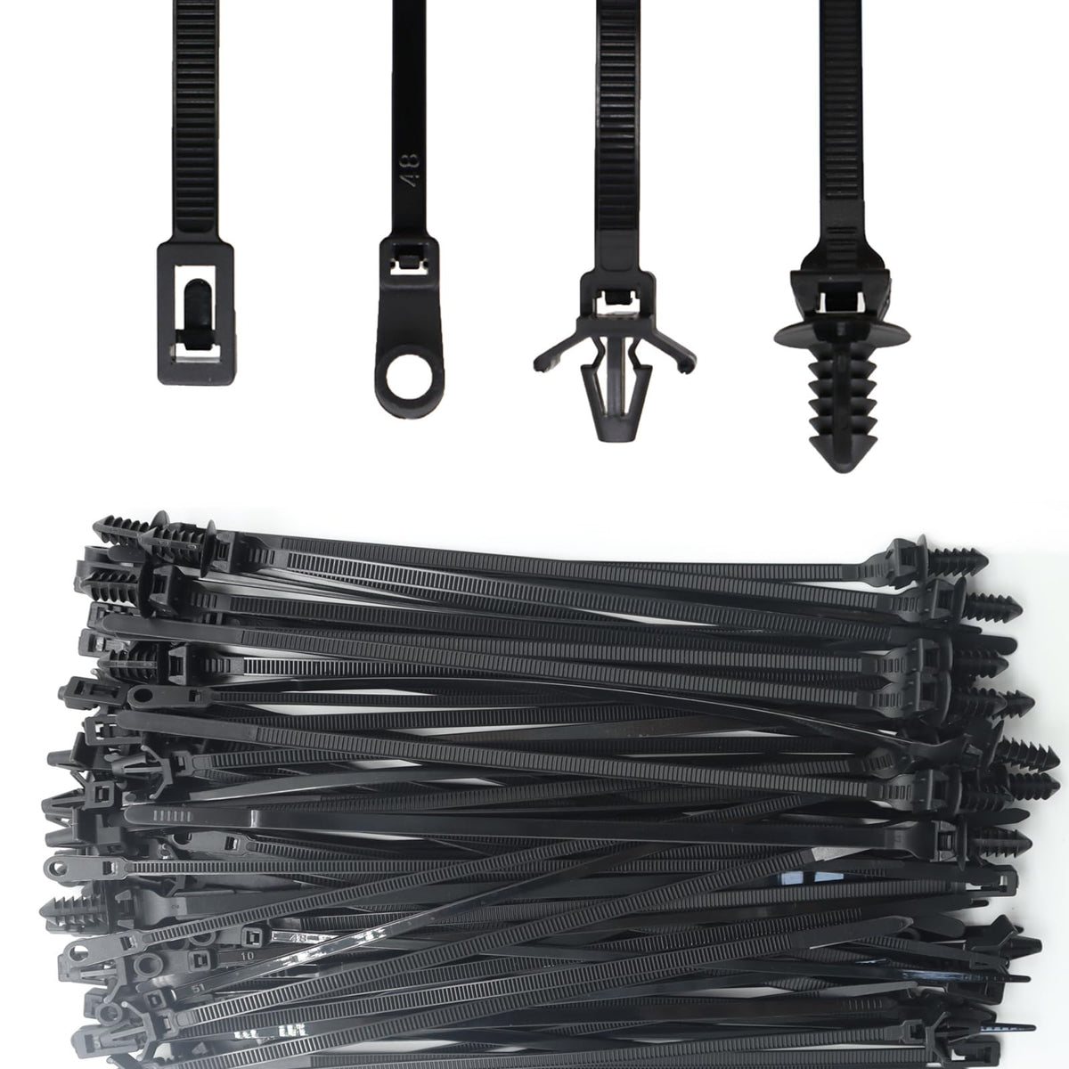QYIMLI 100pcs Push Mount Cable Zip Tie Automotive Wire Ties with Anchors Self Locking Black Zip Ties (4 Styles)