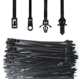 QYIMLI 100pcs Push Mount Cable Zip Tie Automotive Wire Ties with Anchors Self Locking Black Zip Ties (4 Styles)