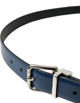 Dolce & Gabbana Blue Calf Leather Silver Metal Buckle Belt Men