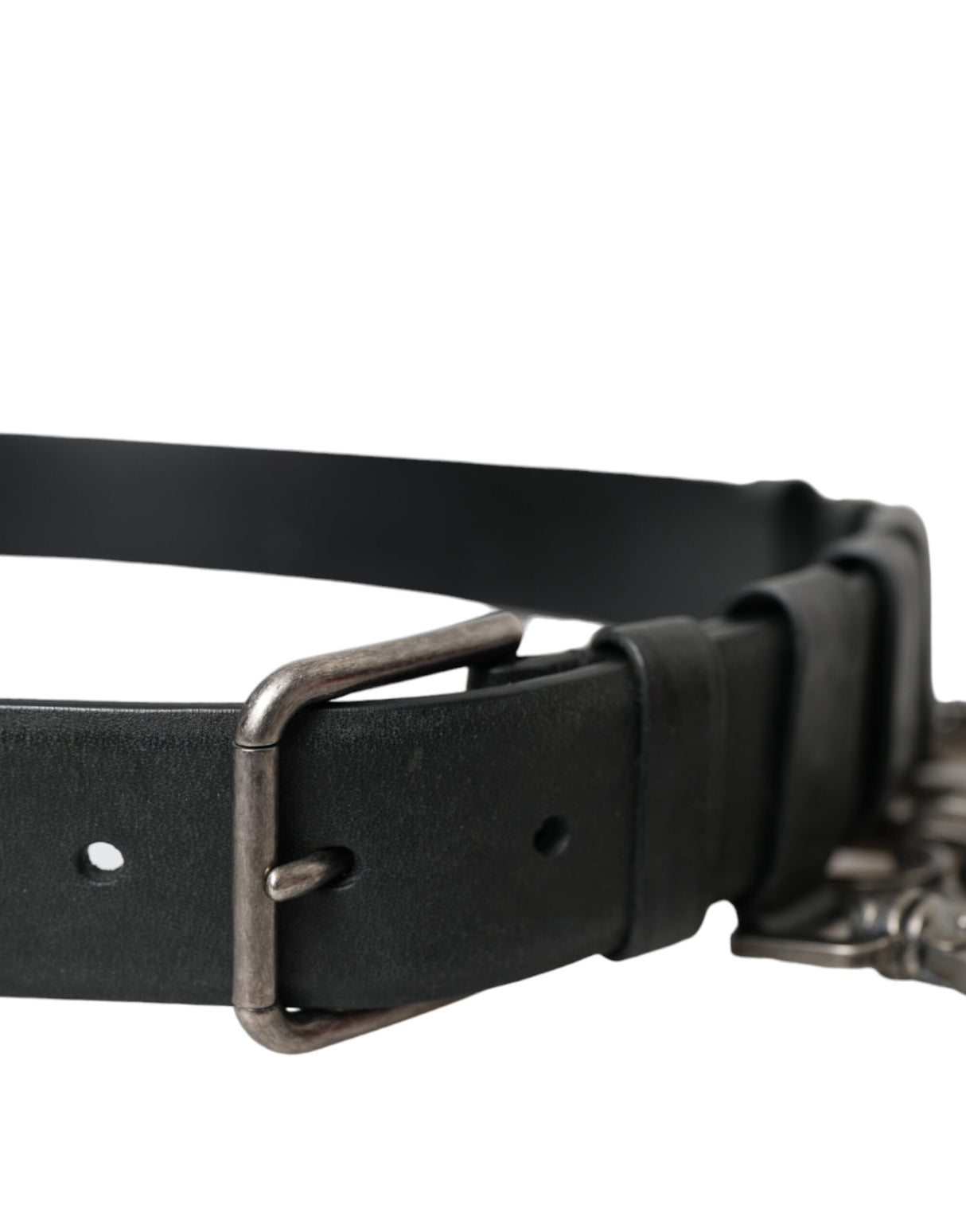 Dolce & Gabbana Black Calf Leather Silver Metal Buckle Belt