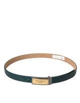 Dolce & Gabbana Green Leather Gold Logo Engraved Buckle Belt