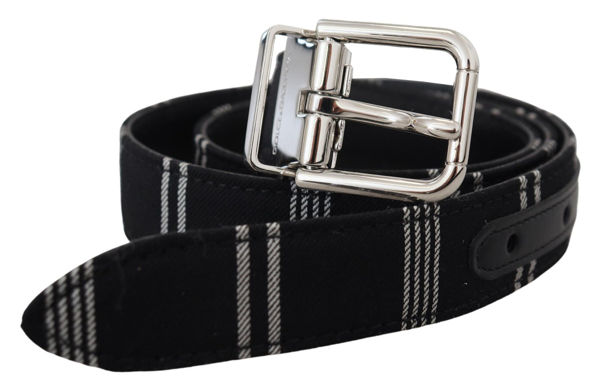 Dolce & Gabbana Black White Cotton Metal Silver Buckle Belt