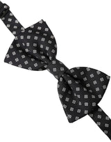 Dolce & Gabbana Black Patterned Silk Adjustable Neck Men Bow Tie