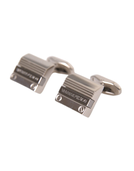 Dolce & Gabbana Silver Plated Metal Brass DG Logo Pin Cufflinks