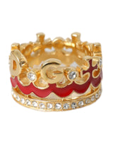 Dolce & Gabbana Gold Tone BrassCrystal Enamel DG CROWN Statement Ring