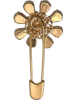 Dolce & Gabbana Gold Brass Floral Crystal Jewelry Brooch Pin