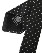 Dolce & Gabbana Black White Polka Dots 100% Silk Necktie Face Mask