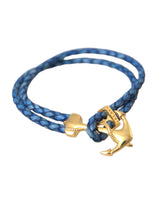 Nialaya Blue Gold Anchor 925 Silver Charm Bracelet Mens