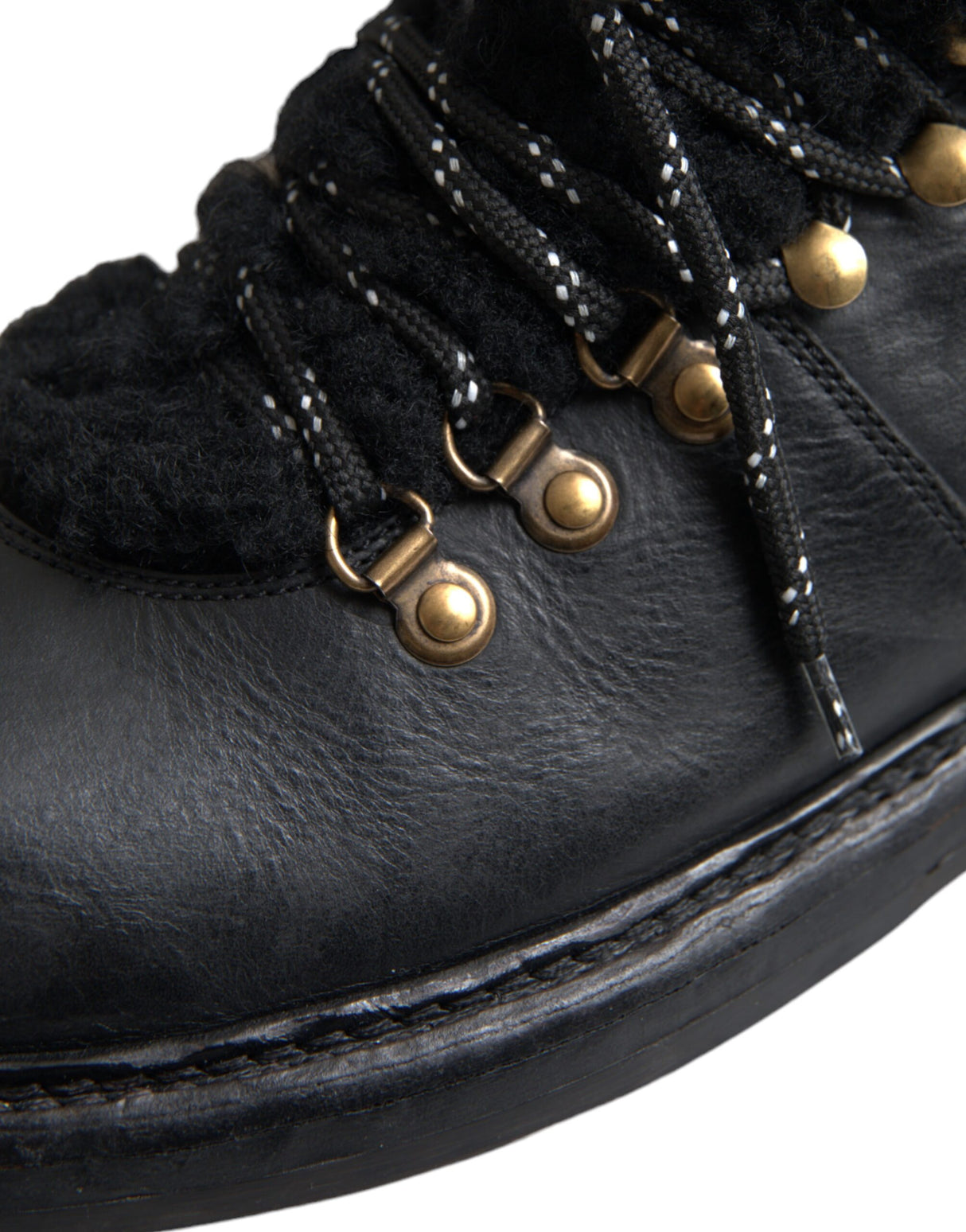 Dolce & Gabbana Black Leather Bernini Shearling Boots Shoes