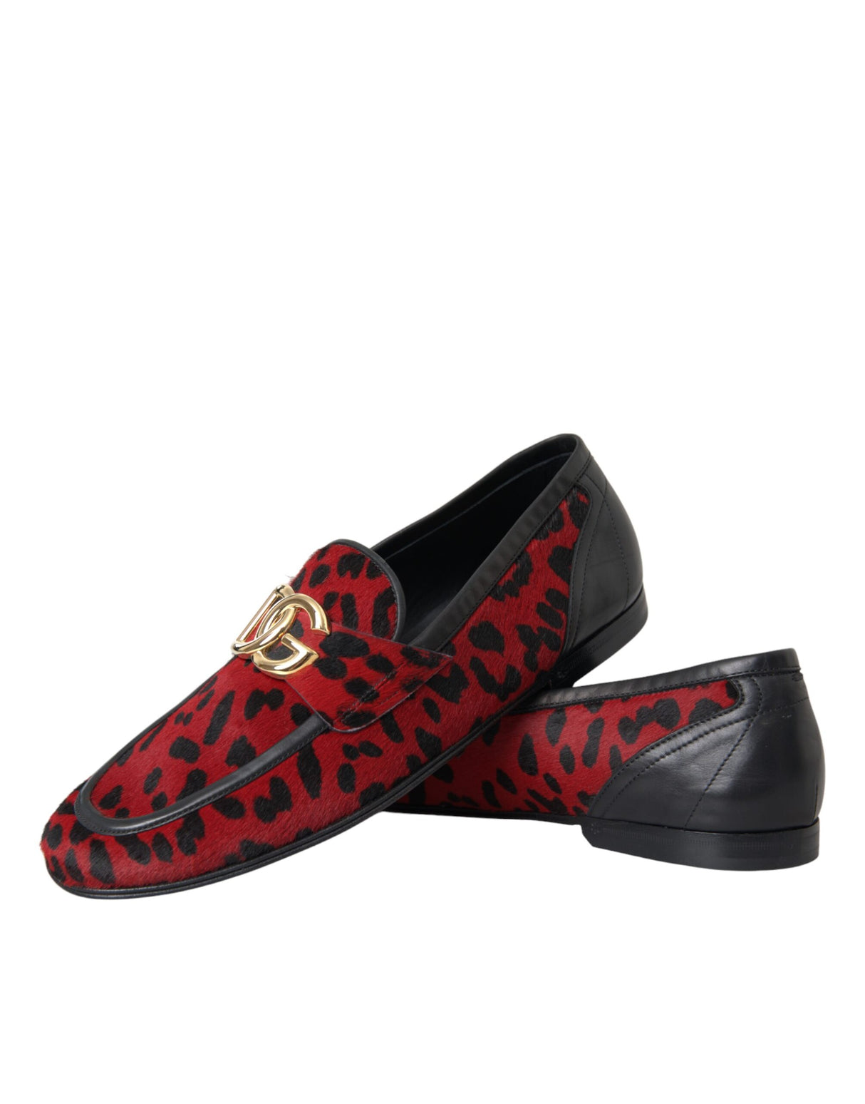 Dolce & Gabbana Red Black Leopard DG Loafers Formal Men Shoes