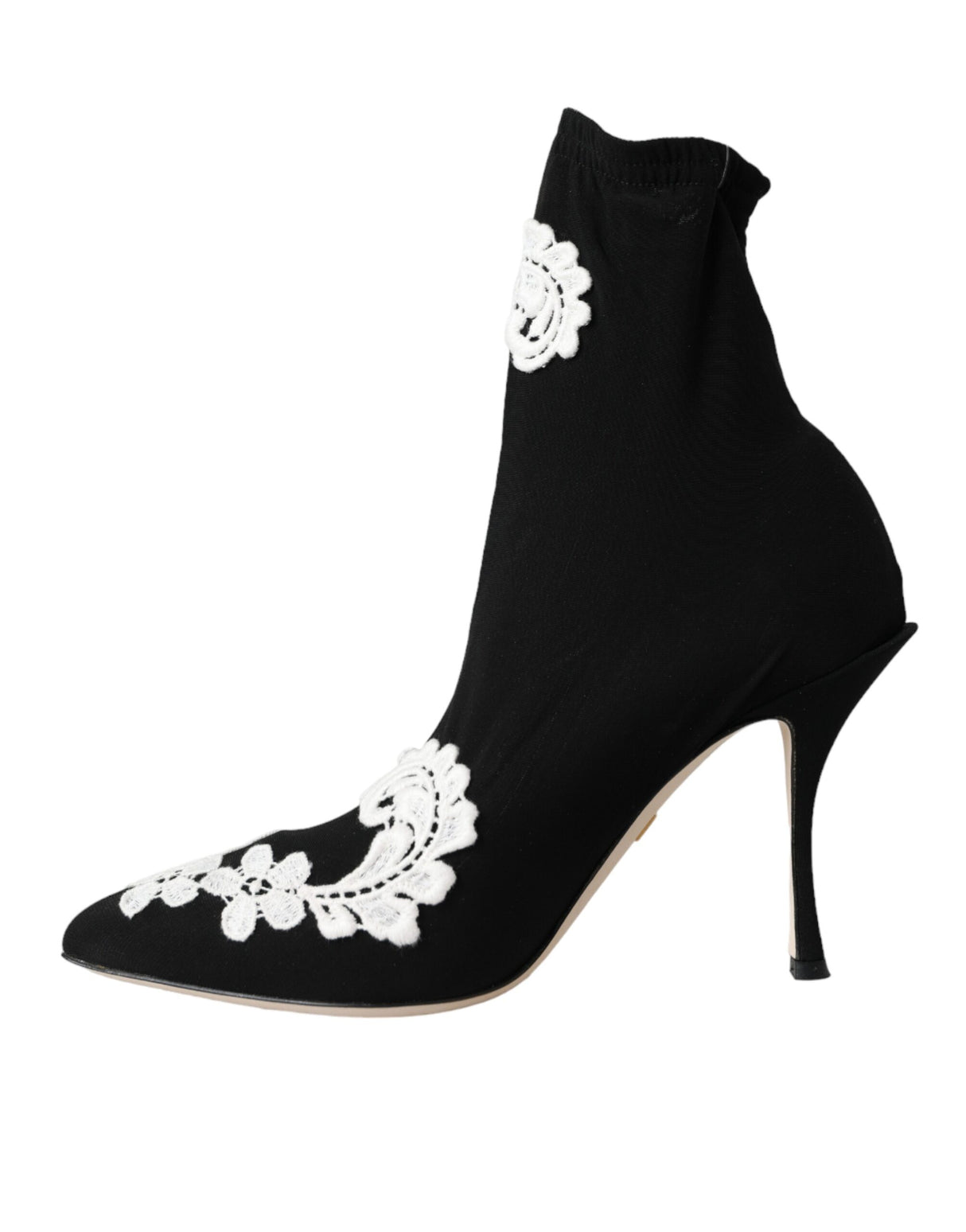 Dolce & Gabbana Black White Embroidery Slip On Boots Shoes