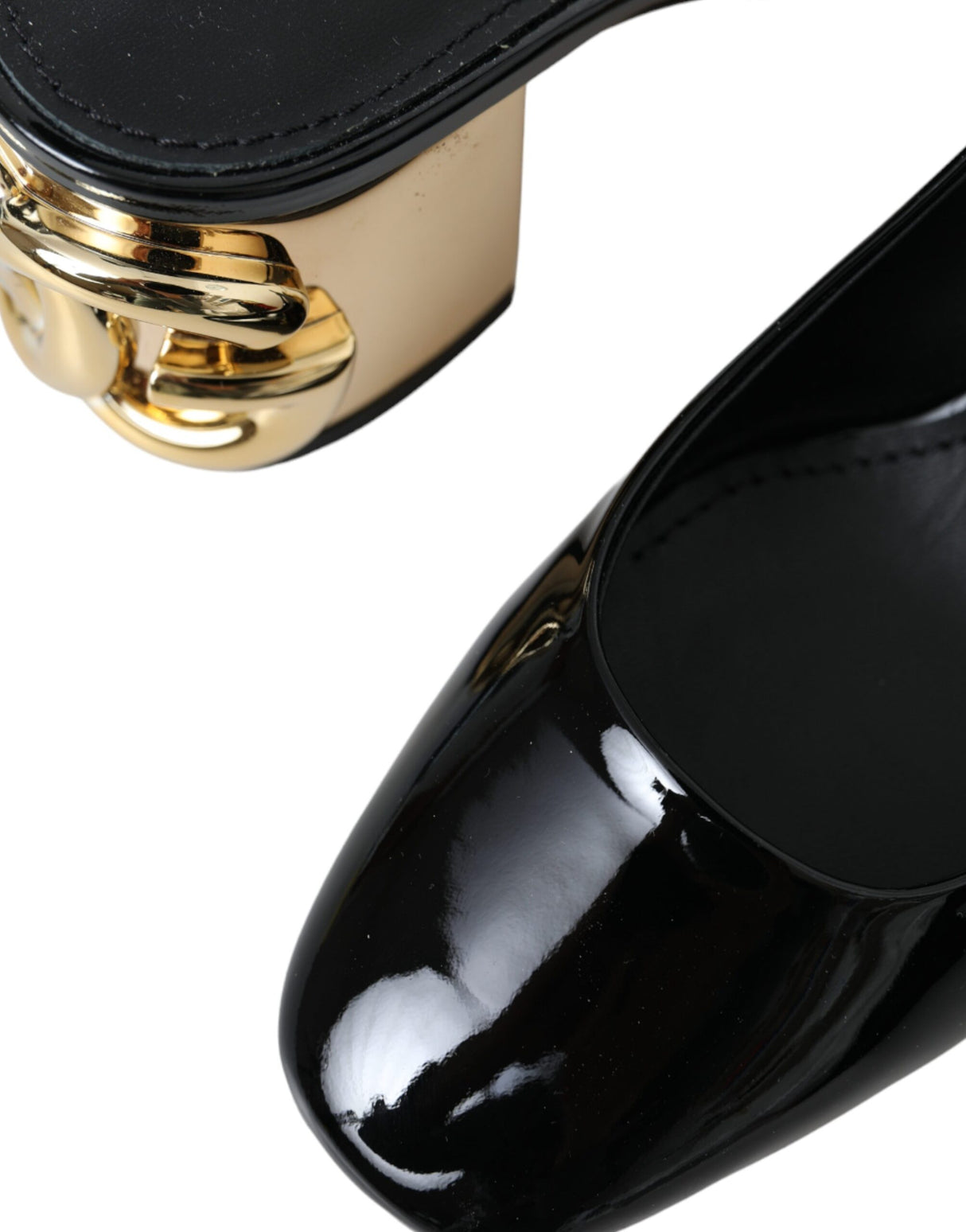 Dolce & Gabbana Black Gold Leather Embellished Slingbacks Shoes