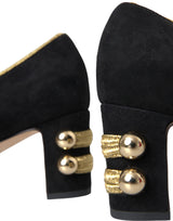 Dolce & Gabbana Black Suede Gold Mary Janes Heels Pumps Shoes