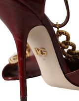 Dolce & Gabbana Dark Red Leather Gold Devotion Heart Sandals Shoes