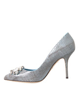 Dolce & Gabbana Light Blue Exotic Leather Crystal Bellucci Shoes