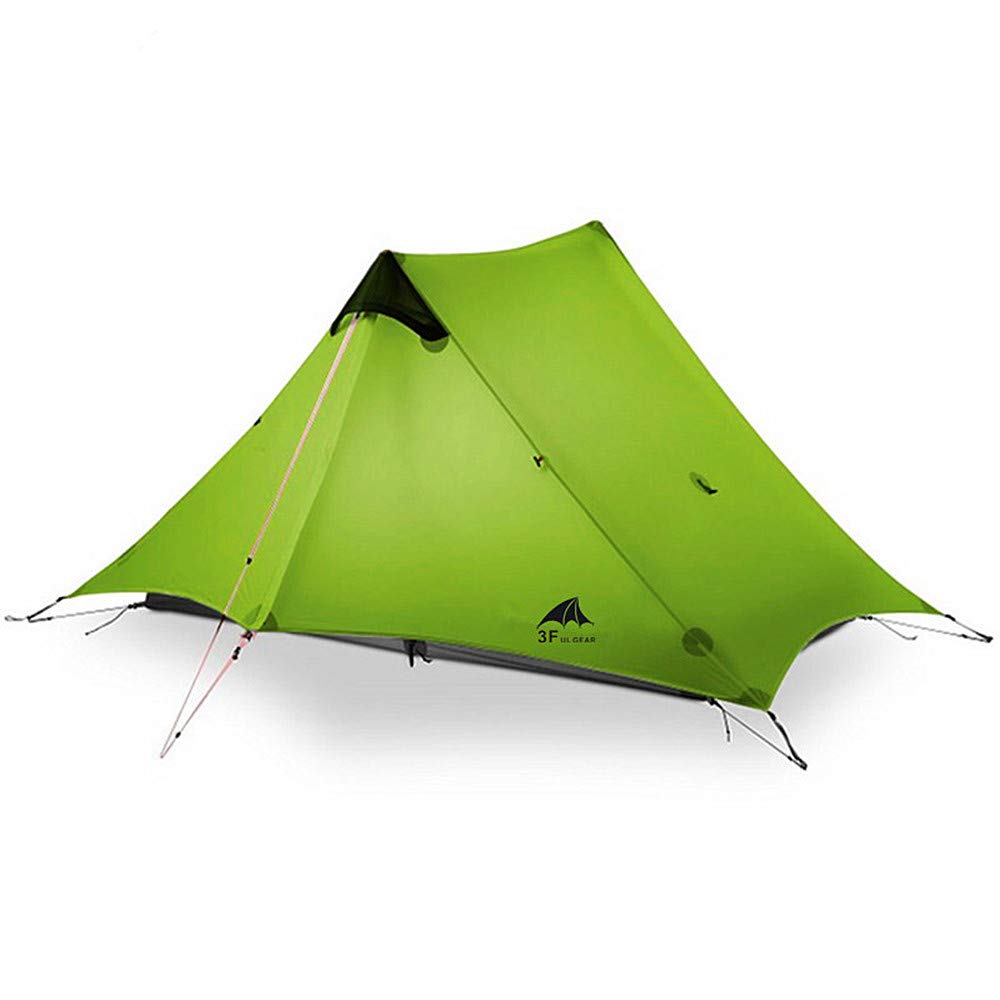 3F UL GEAR lanshan 2 Tent 2 Person Oudoor Ultralight Camping Tent 3 Season Professional 15D Silnylon Rodless Tent 4 Season (2P Green 3 Season)