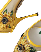 Dolce & Gabbana Yellow Sunflower Mesh Heels Pumps Shoes