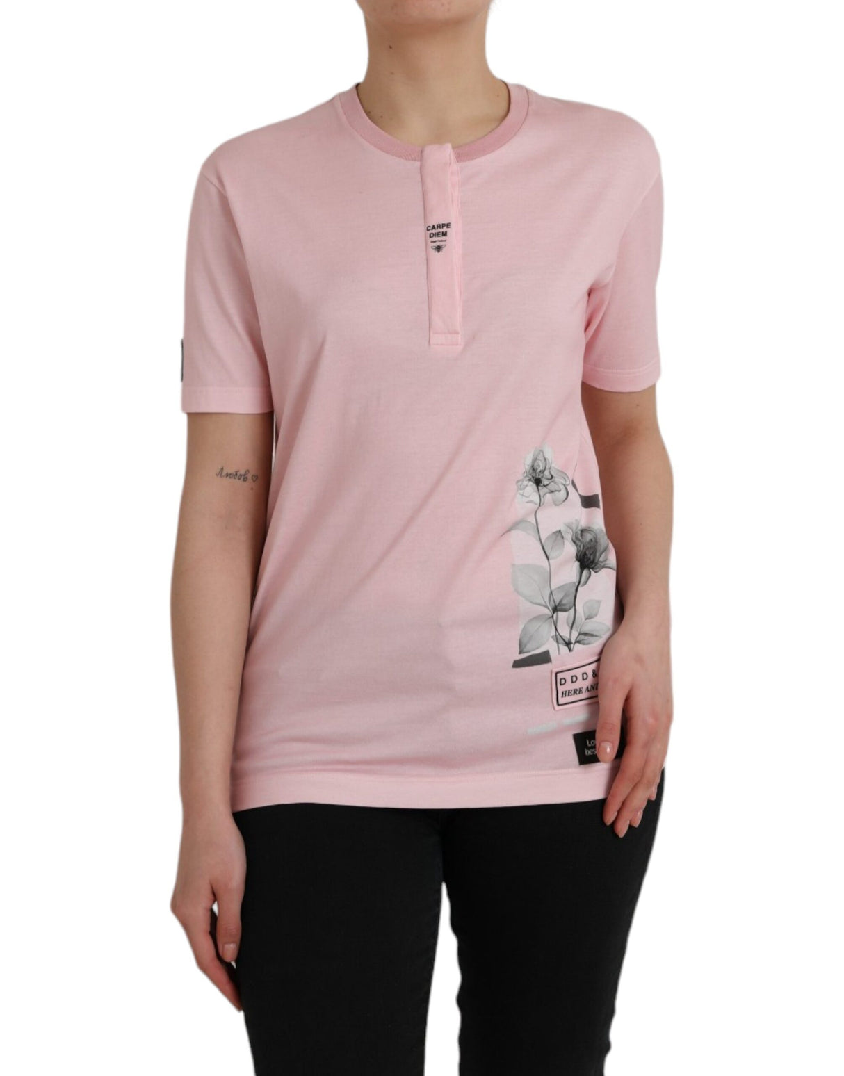 Dolce & Gabbana Pink Floral Print Cotton Short Sleeves T-shirt