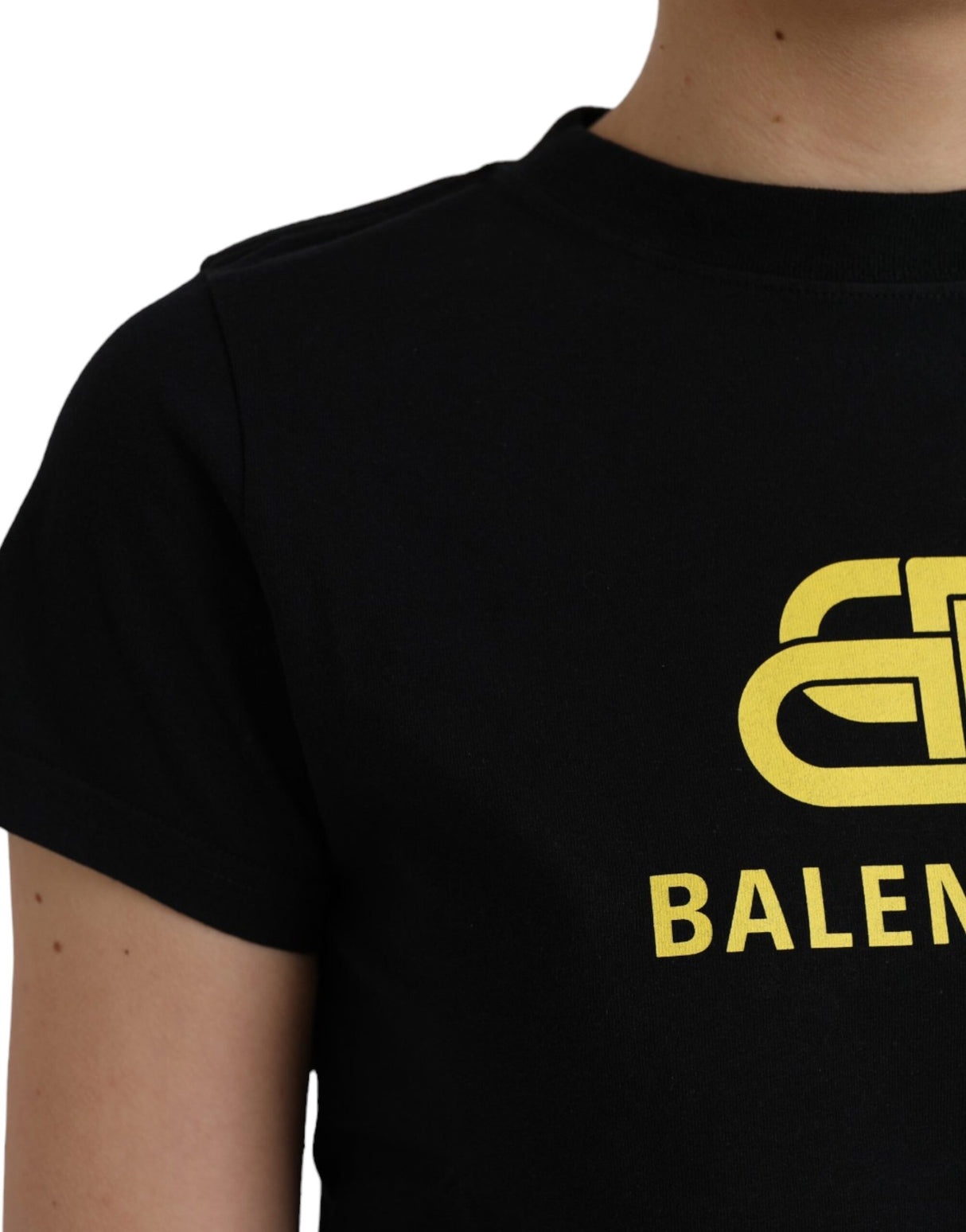 Balenciaga Black Cotton Logo Print Crew Neck Short Sleeves T-shirt