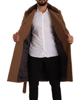 Dolce & Gabbana Brown Wool Long Double Breasted Overcoat Jacket - Men's