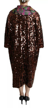 Dolce & Gabbana Multicolor Sequined Long Coat Jaquard Jacket