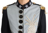 Dolce & Gabbana Blue Button Crystal Embellished Cotton Jacket