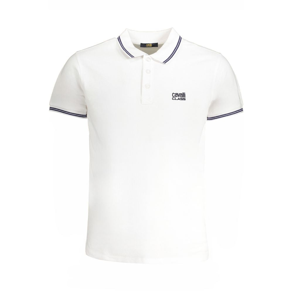 Cavalli Class White Cotton Polo Shirt