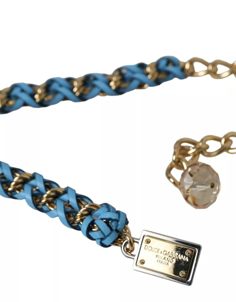 Dolce & Gabbana Blue Braided Gold Brass Chain Waist Belt