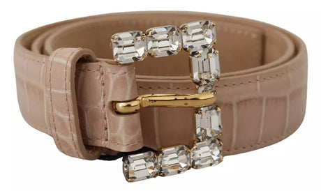 Dolce & Gabbana Beige Leather Crystal Buckle Women Belt