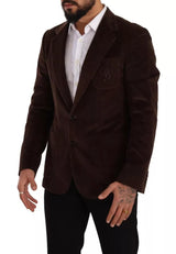 Dolce & Gabbana Brown Corduroy Slim Fit Coat DG Logo Blazer